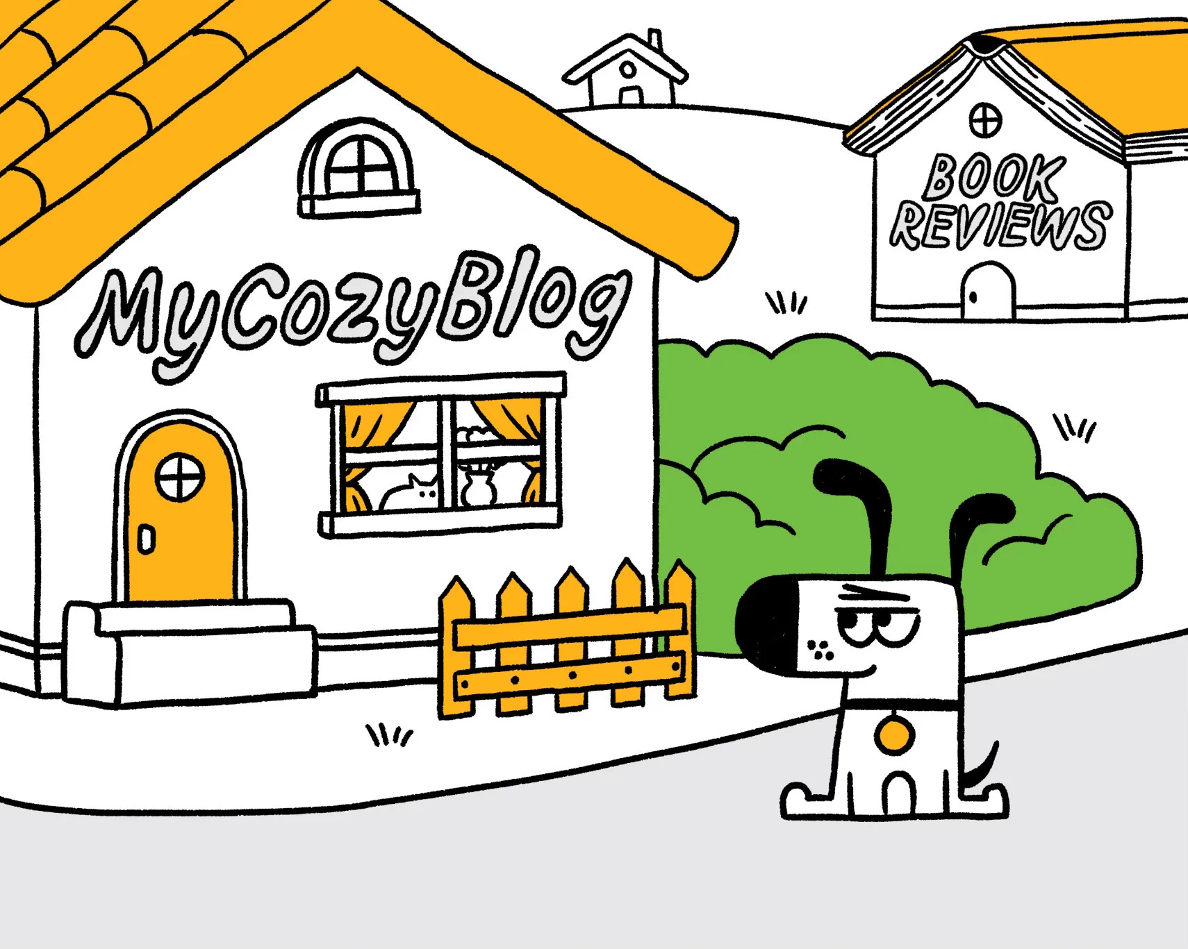Illustration of cozy personal websites including MyCozyBlog and Book Reviews