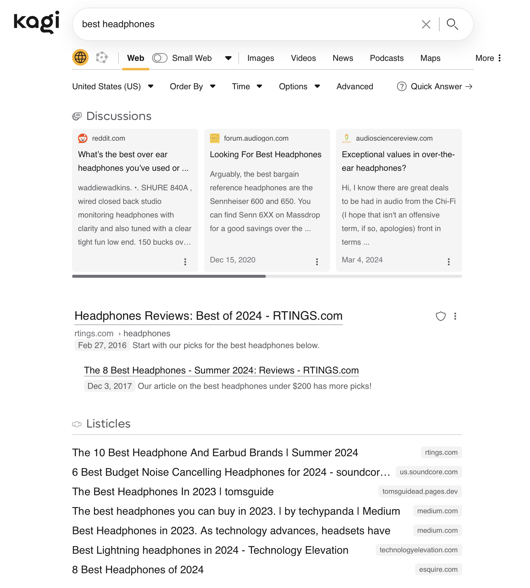 Search results displaying headphones